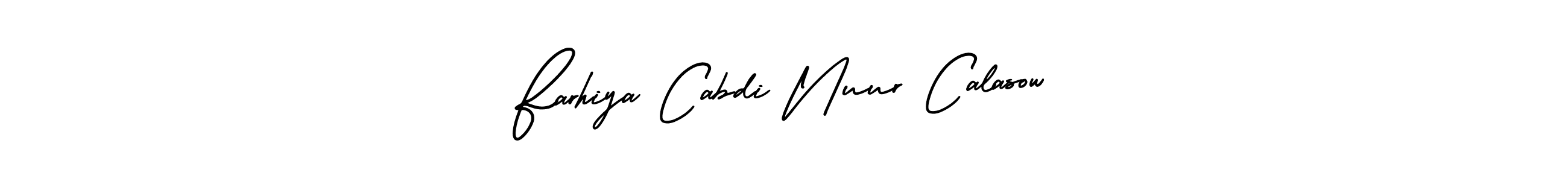 Design your own signature with our free online signature maker. With this signature software, you can create a handwritten (AmerikaSignatureDemo-Regular) signature for name Farhiya Cabdi Nuur Calasow. Farhiya Cabdi Nuur Calasow signature style 3 images and pictures png