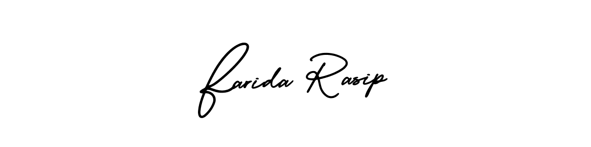 You should practise on your own different ways (AmerikaSignatureDemo-Regular) to write your name (Farida Rasip) in signature. don't let someone else do it for you. Farida Rasip signature style 3 images and pictures png