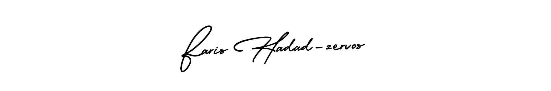 You should practise on your own different ways (AmerikaSignatureDemo-Regular) to write your name (Faris Hadad-zervos) in signature. don't let someone else do it for you. Faris Hadad-zervos signature style 3 images and pictures png