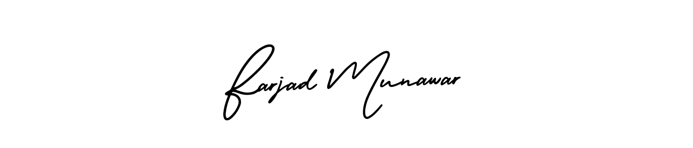 You should practise on your own different ways (AmerikaSignatureDemo-Regular) to write your name (Farjad Munawar) in signature. don't let someone else do it for you. Farjad Munawar signature style 3 images and pictures png