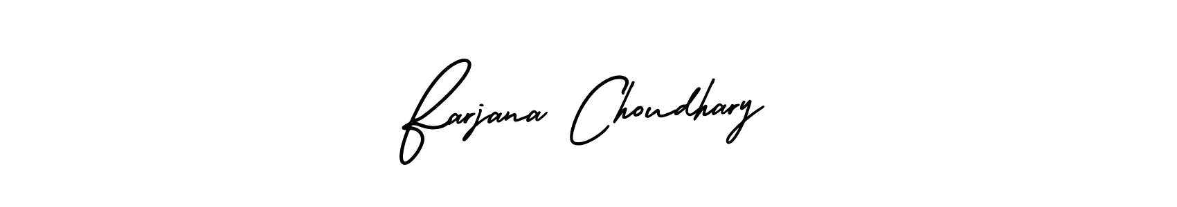 You should practise on your own different ways (AmerikaSignatureDemo-Regular) to write your name (Farjana Choudhary) in signature. don't let someone else do it for you. Farjana Choudhary signature style 3 images and pictures png