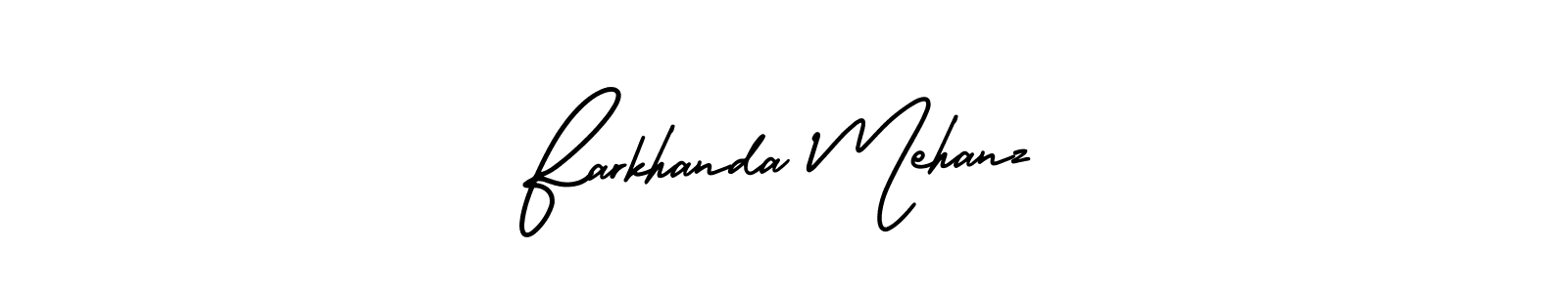 The best way (AmerikaSignatureDemo-Regular) to make a short signature is to pick only two or three words in your name. The name Farkhanda Mehanz include a total of six letters. For converting this name. Farkhanda Mehanz signature style 3 images and pictures png
