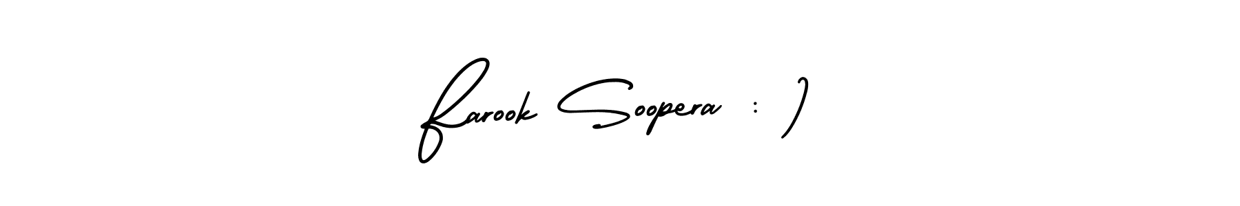 Use a signature maker to create a handwritten signature online. With this signature software, you can design (AmerikaSignatureDemo-Regular) your own signature for name Farook Soopera : ). Farook Soopera : ) signature style 3 images and pictures png