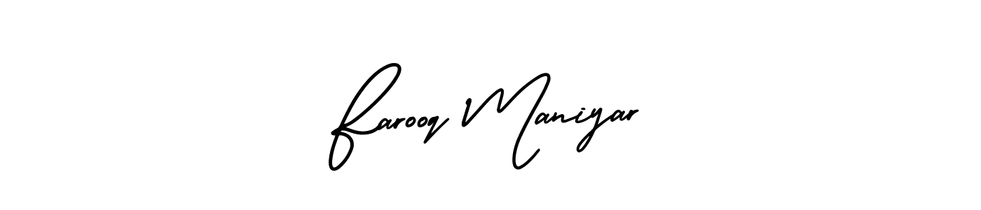 The best way (AmerikaSignatureDemo-Regular) to make a short signature is to pick only two or three words in your name. The name Farooq Maniyar include a total of six letters. For converting this name. Farooq Maniyar signature style 3 images and pictures png