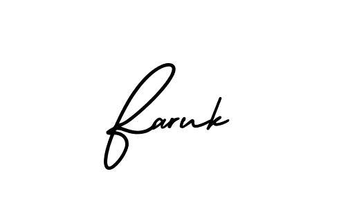 The best way (AmerikaSignatureDemo-Regular) to make a short signature is to pick only two or three words in your name. The name Faruk include a total of six letters. For converting this name. Faruk signature style 3 images and pictures png