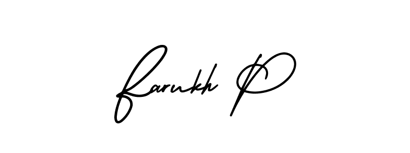 How to make Farukh P name signature. Use AmerikaSignatureDemo-Regular style for creating short signs online. This is the latest handwritten sign. Farukh P signature style 3 images and pictures png