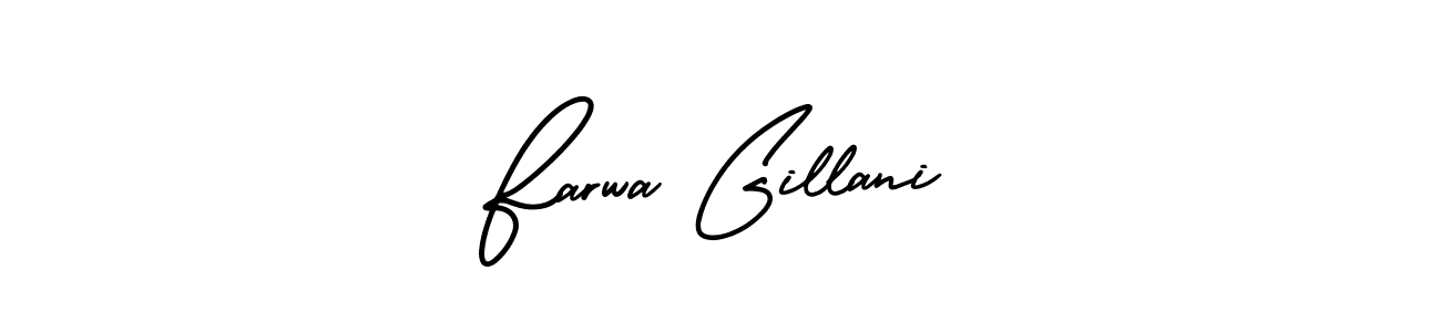 You should practise on your own different ways (AmerikaSignatureDemo-Regular) to write your name (Farwa Gillani) in signature. don't let someone else do it for you. Farwa Gillani signature style 3 images and pictures png