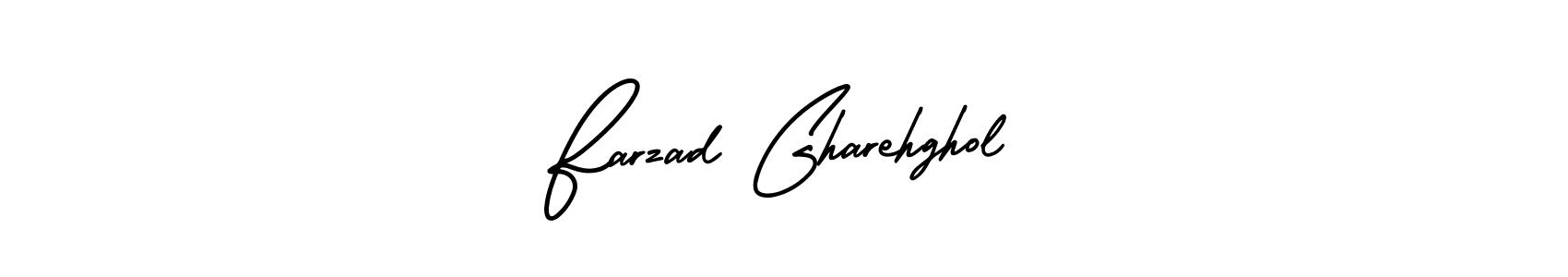 You should practise on your own different ways (AmerikaSignatureDemo-Regular) to write your name (Farzad Gharehghol) in signature. don't let someone else do it for you. Farzad Gharehghol signature style 3 images and pictures png