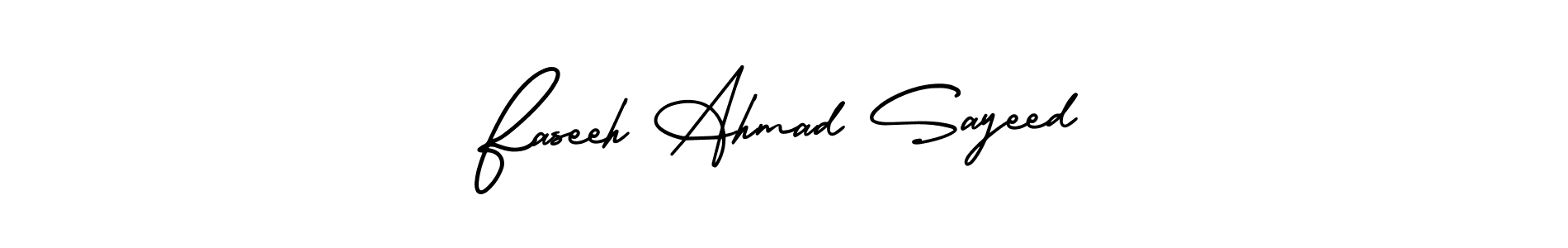 This is the best signature style for the Faseeh Ahmad Sayeed name. Also you like these signature font (AmerikaSignatureDemo-Regular). Mix name signature. Faseeh Ahmad Sayeed signature style 3 images and pictures png