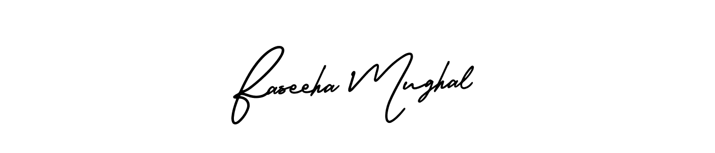 The best way (AmerikaSignatureDemo-Regular) to make a short signature is to pick only two or three words in your name. The name Faseeha Mughal include a total of six letters. For converting this name. Faseeha Mughal signature style 3 images and pictures png