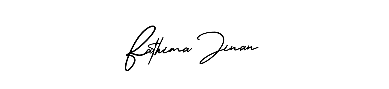 The best way (AmerikaSignatureDemo-Regular) to make a short signature is to pick only two or three words in your name. The name Fathima Jinan include a total of six letters. For converting this name. Fathima Jinan signature style 3 images and pictures png