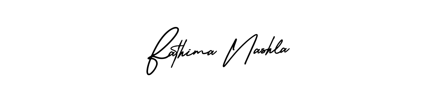 This is the best signature style for the Fathima Nashla name. Also you like these signature font (AmerikaSignatureDemo-Regular). Mix name signature. Fathima Nashla signature style 3 images and pictures png