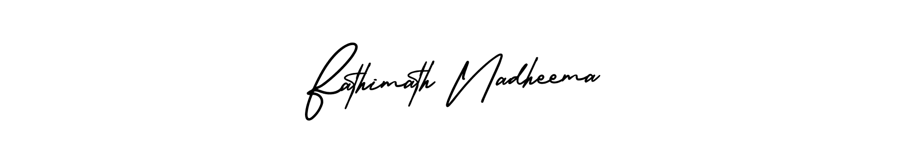 How to make Fathimath Nadheema name signature. Use AmerikaSignatureDemo-Regular style for creating short signs online. This is the latest handwritten sign. Fathimath Nadheema signature style 3 images and pictures png