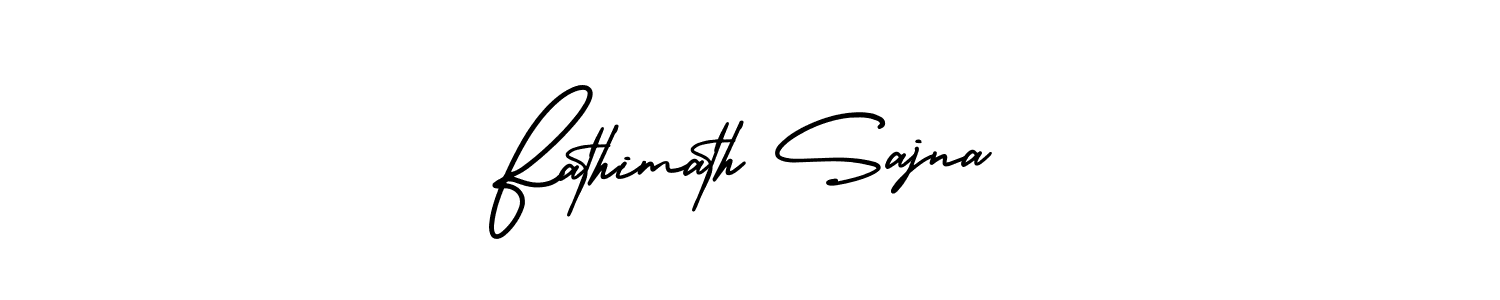 How to make Fathimath Sajna name signature. Use AmerikaSignatureDemo-Regular style for creating short signs online. This is the latest handwritten sign. Fathimath Sajna signature style 3 images and pictures png