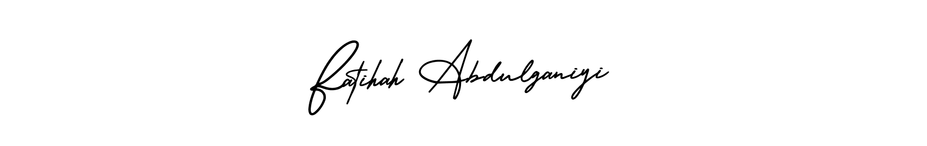 The best way (AmerikaSignatureDemo-Regular) to make a short signature is to pick only two or three words in your name. The name Fatihah Abdulganiyi include a total of six letters. For converting this name. Fatihah Abdulganiyi signature style 3 images and pictures png