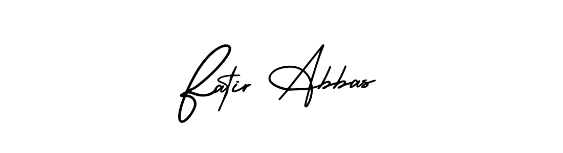 You should practise on your own different ways (AmerikaSignatureDemo-Regular) to write your name (Fatir Abbas) in signature. don't let someone else do it for you. Fatir Abbas signature style 3 images and pictures png