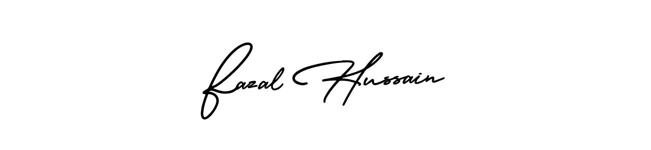 You should practise on your own different ways (AmerikaSignatureDemo-Regular) to write your name (Fazal Hussain) in signature. don't let someone else do it for you. Fazal Hussain signature style 3 images and pictures png