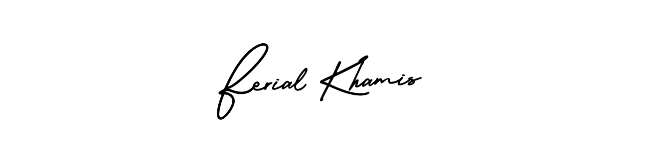 if you are searching for the best signature style for your name Ferial Khamis. so please give up your signature search. here we have designed multiple signature styles  using AmerikaSignatureDemo-Regular. Ferial Khamis signature style 3 images and pictures png