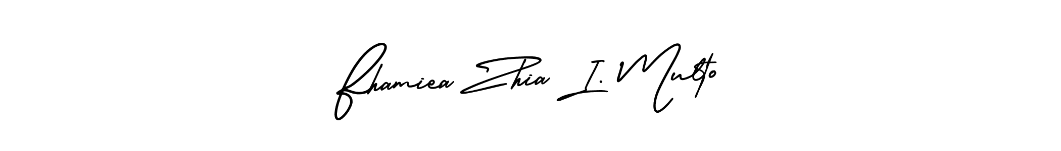 You should practise on your own different ways (AmerikaSignatureDemo-Regular) to write your name (Fhamiea Zhia I. Multo) in signature. don't let someone else do it for you. Fhamiea Zhia I. Multo signature style 3 images and pictures png