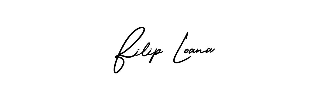 You should practise on your own different ways (AmerikaSignatureDemo-Regular) to write your name (Filip Loana) in signature. don't let someone else do it for you. Filip Loana signature style 3 images and pictures png