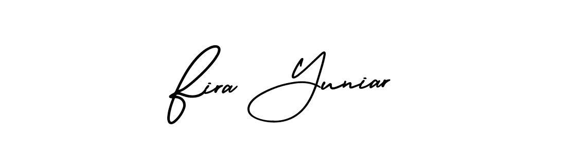 This is the best signature style for the Fira Yuniar name. Also you like these signature font (AmerikaSignatureDemo-Regular). Mix name signature. Fira Yuniar signature style 3 images and pictures png