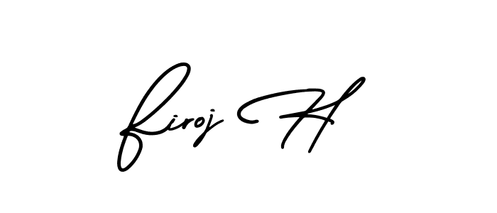 You should practise on your own different ways (AmerikaSignatureDemo-Regular) to write your name (Firoj H) in signature. don't let someone else do it for you. Firoj H signature style 3 images and pictures png