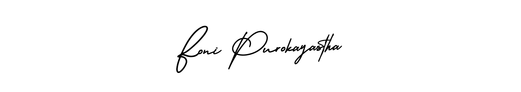 AmerikaSignatureDemo-Regular is a professional signature style that is perfect for those who want to add a touch of class to their signature. It is also a great choice for those who want to make their signature more unique. Get Foni Purokayastha name to fancy signature for free. Foni Purokayastha signature style 3 images and pictures png