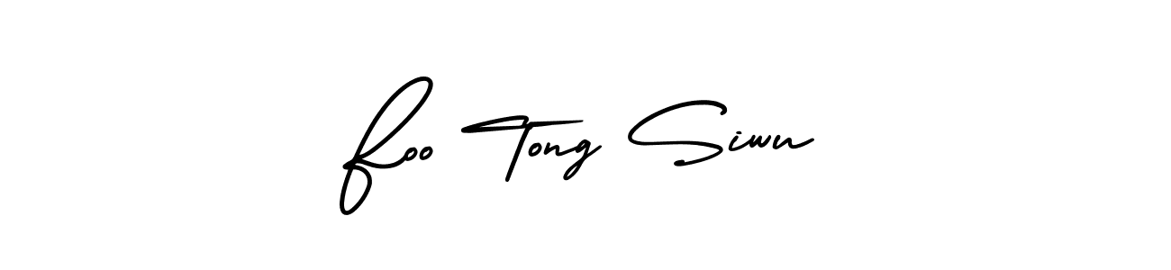 You should practise on your own different ways (AmerikaSignatureDemo-Regular) to write your name (Foo Tong Siwu) in signature. don't let someone else do it for you. Foo Tong Siwu signature style 3 images and pictures png