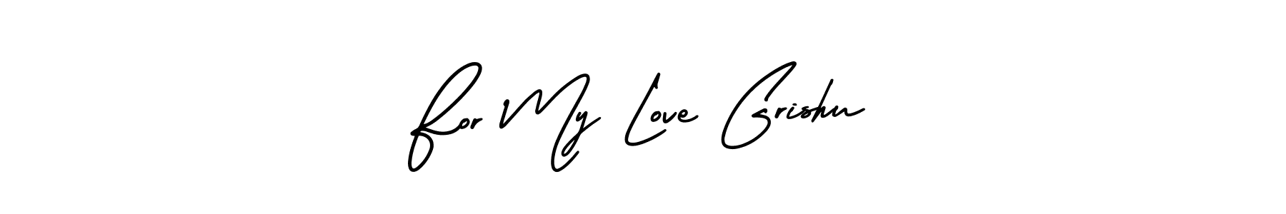 You should practise on your own different ways (AmerikaSignatureDemo-Regular) to write your name (For My Love Grishu) in signature. don't let someone else do it for you. For My Love Grishu signature style 3 images and pictures png