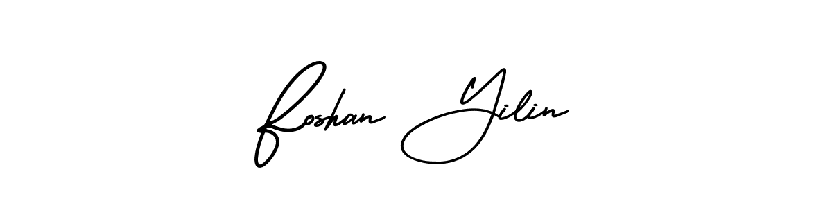 You should practise on your own different ways (AmerikaSignatureDemo-Regular) to write your name (Foshan Yilin) in signature. don't let someone else do it for you. Foshan Yilin signature style 3 images and pictures png