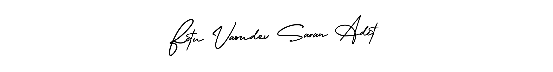 The best way (AmerikaSignatureDemo-Regular) to make a short signature is to pick only two or three words in your name. The name Fotu Vasudev Saran Adit include a total of six letters. For converting this name. Fotu Vasudev Saran Adit signature style 3 images and pictures png