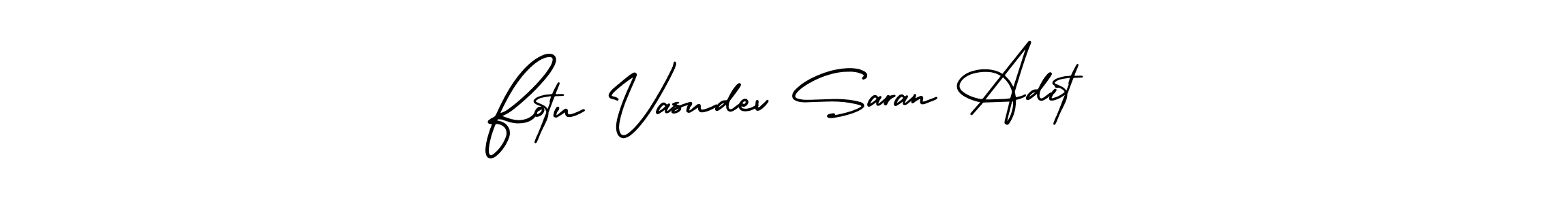 The best way (AmerikaSignatureDemo-Regular) to make a short signature is to pick only two or three words in your name. The name Fotu Vasudev Saran Adit include a total of six letters. For converting this name. Fotu Vasudev Saran Adit signature style 3 images and pictures png