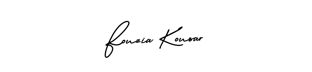 You should practise on your own different ways (AmerikaSignatureDemo-Regular) to write your name (Fouzia Kousar) in signature. don't let someone else do it for you. Fouzia Kousar signature style 3 images and pictures png