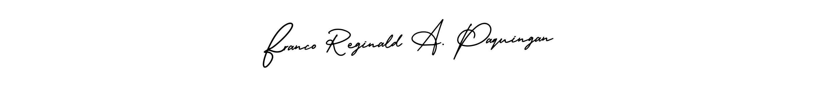 The best way (AmerikaSignatureDemo-Regular) to make a short signature is to pick only two or three words in your name. The name Franco Reginald A. Paquingan include a total of six letters. For converting this name. Franco Reginald A. Paquingan signature style 3 images and pictures png