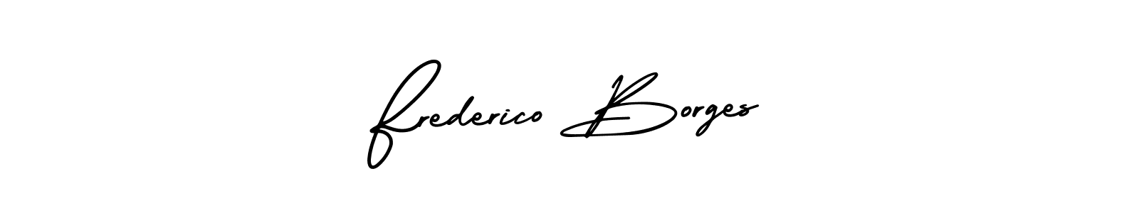 You should practise on your own different ways (AmerikaSignatureDemo-Regular) to write your name (Frederico Borges) in signature. don't let someone else do it for you. Frederico Borges signature style 3 images and pictures png