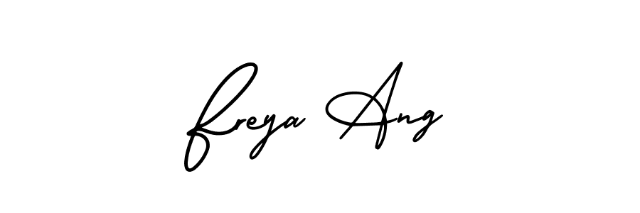 The best way (AmerikaSignatureDemo-Regular) to make a short signature is to pick only two or three words in your name. The name Freya Ang include a total of six letters. For converting this name. Freya Ang signature style 3 images and pictures png