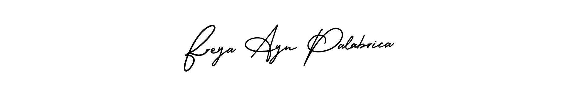 The best way (AmerikaSignatureDemo-Regular) to make a short signature is to pick only two or three words in your name. The name Freya Ayn Palabrica include a total of six letters. For converting this name. Freya Ayn Palabrica signature style 3 images and pictures png