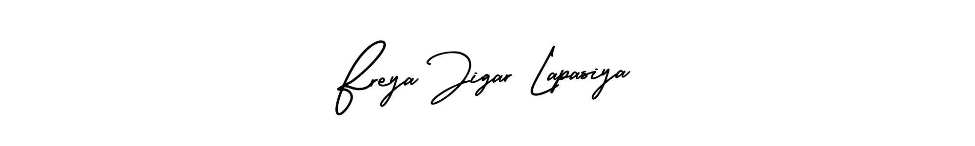 Make a short Freya Jigar Lapasiya signature style. Manage your documents anywhere anytime using AmerikaSignatureDemo-Regular. Create and add eSignatures, submit forms, share and send files easily. Freya Jigar Lapasiya signature style 3 images and pictures png