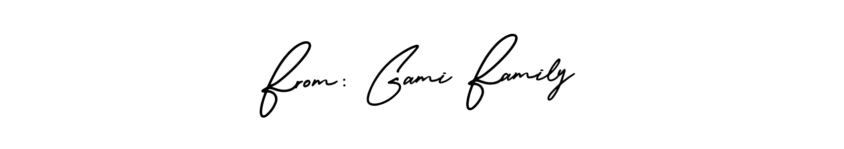 Design your own signature with our free online signature maker. With this signature software, you can create a handwritten (AmerikaSignatureDemo-Regular) signature for name From: Gami Family. From: Gami Family signature style 3 images and pictures png