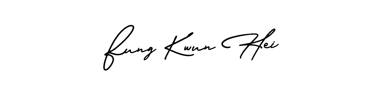 This is the best signature style for the Fung Kwun Hei name. Also you like these signature font (AmerikaSignatureDemo-Regular). Mix name signature. Fung Kwun Hei signature style 3 images and pictures png