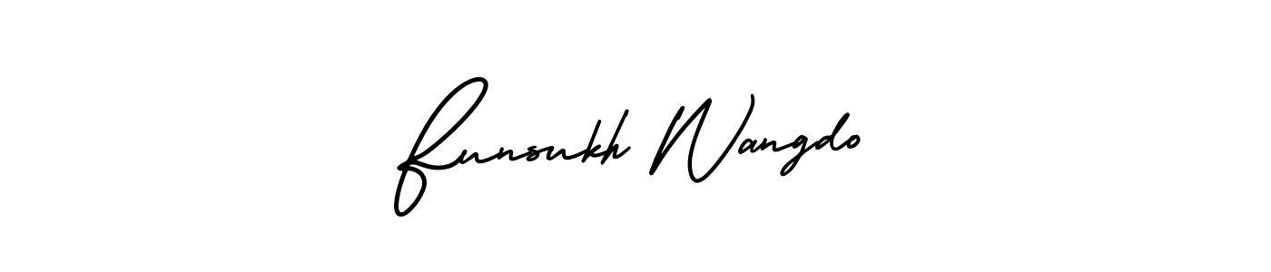 Use a signature maker to create a handwritten signature online. With this signature software, you can design (AmerikaSignatureDemo-Regular) your own signature for name Funsukh Wangdo. Funsukh Wangdo signature style 3 images and pictures png