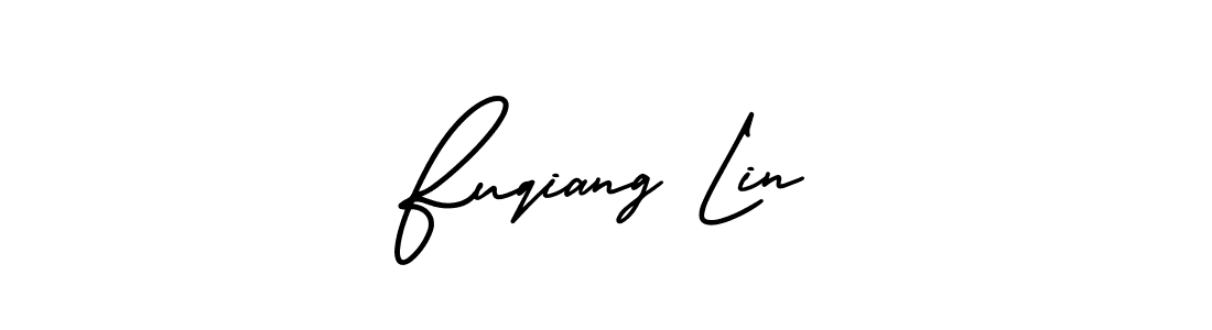 The best way (AmerikaSignatureDemo-Regular) to make a short signature is to pick only two or three words in your name. The name Fuqiang Lin include a total of six letters. For converting this name. Fuqiang Lin signature style 3 images and pictures png