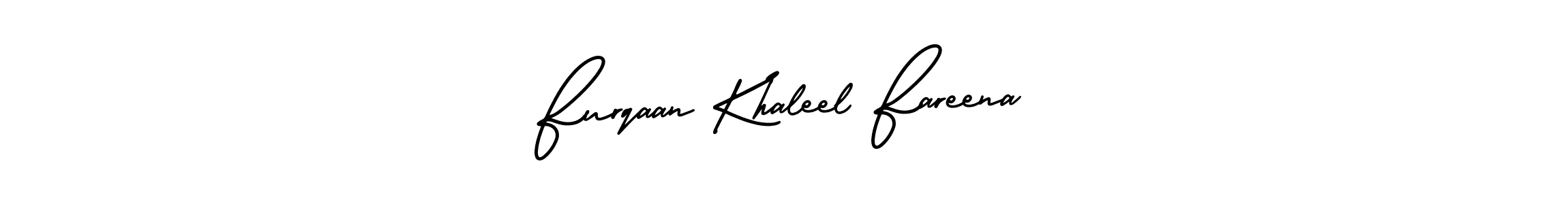 The best way (AmerikaSignatureDemo-Regular) to make a short signature is to pick only two or three words in your name. The name Furqaan Khaleel Fareena include a total of six letters. For converting this name. Furqaan Khaleel Fareena signature style 3 images and pictures png