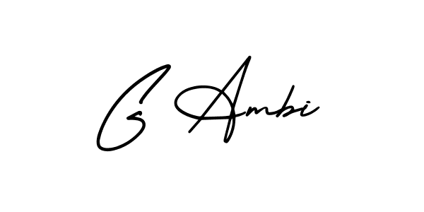 The best way (AmerikaSignatureDemo-Regular) to make a short signature is to pick only two or three words in your name. The name G Ambi include a total of six letters. For converting this name. G Ambi signature style 3 images and pictures png