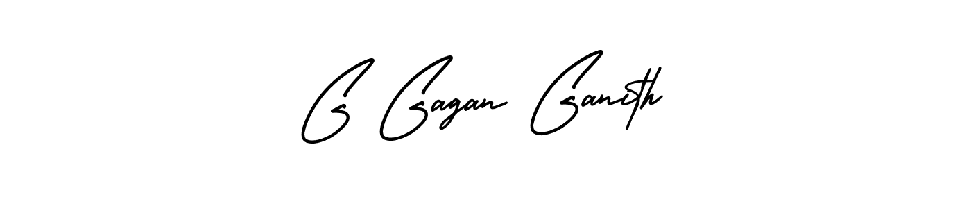 You should practise on your own different ways (AmerikaSignatureDemo-Regular) to write your name (G Gagan Ganith) in signature. don't let someone else do it for you. G Gagan Ganith signature style 3 images and pictures png