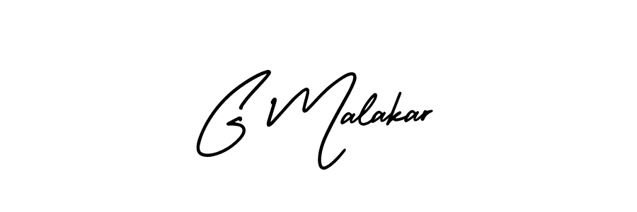 How to make G Malakar name signature. Use AmerikaSignatureDemo-Regular style for creating short signs online. This is the latest handwritten sign. G Malakar signature style 3 images and pictures png