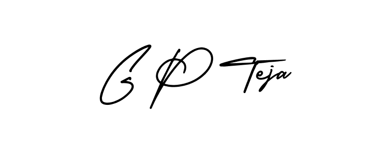 You should practise on your own different ways (AmerikaSignatureDemo-Regular) to write your name (G P Teja) in signature. don't let someone else do it for you. G P Teja signature style 3 images and pictures png
