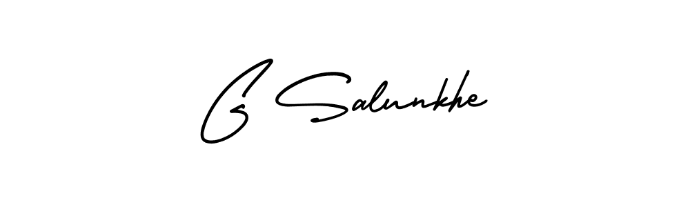 This is the best signature style for the G Salunkhe name. Also you like these signature font (AmerikaSignatureDemo-Regular). Mix name signature. G Salunkhe signature style 3 images and pictures png