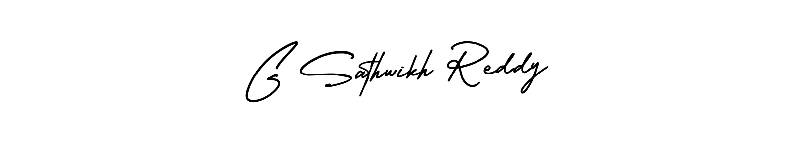 The best way (AmerikaSignatureDemo-Regular) to make a short signature is to pick only two or three words in your name. The name G Sathwikh Reddy include a total of six letters. For converting this name. G Sathwikh Reddy signature style 3 images and pictures png