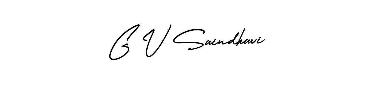 How to make G V Saindhavi name signature. Use AmerikaSignatureDemo-Regular style for creating short signs online. This is the latest handwritten sign. G V Saindhavi signature style 3 images and pictures png